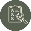 safety and compliance icon with a clip board and magnifying glass