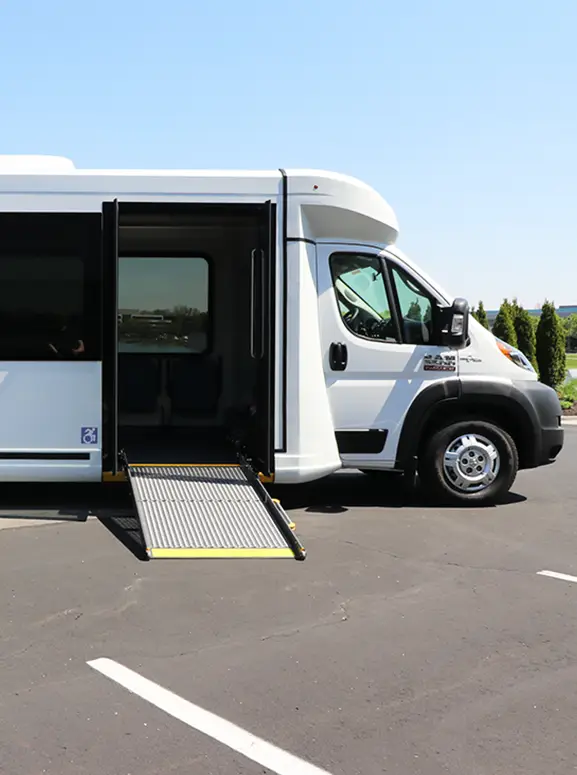 Handicap accessible vehicles in Portland white wheelchair accessible bus